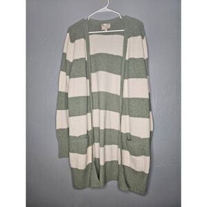 Pink Republic Striped Open Front Longline Cardigan Sweater – Plus Size 2X